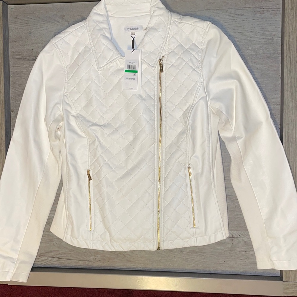 Calvin Klein faux leather jacket w/gold zippers